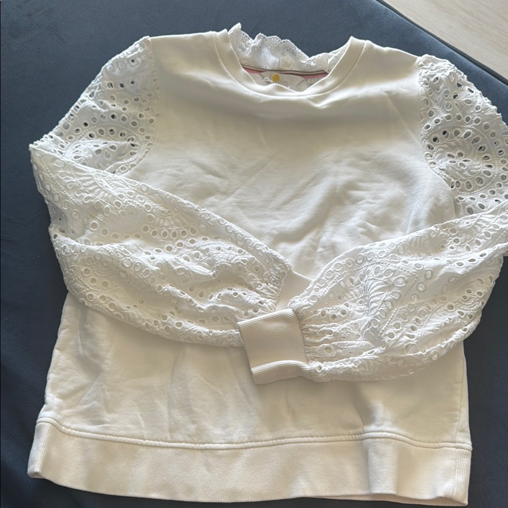 Boden White Lace Sleeve Sweatshirt